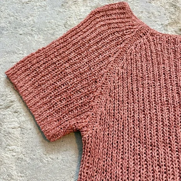 J Jill Silk Blend Chunky Knit Dusty Rose Pink Short Sleeve Sweater Size Large - Picture 8 of 9